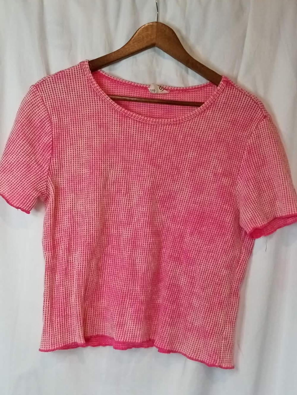 BiBi Hot Pink Short-Sleeve Ribbed Knit Top Thermal Waffle 80s 90s Y2K  XL Summer